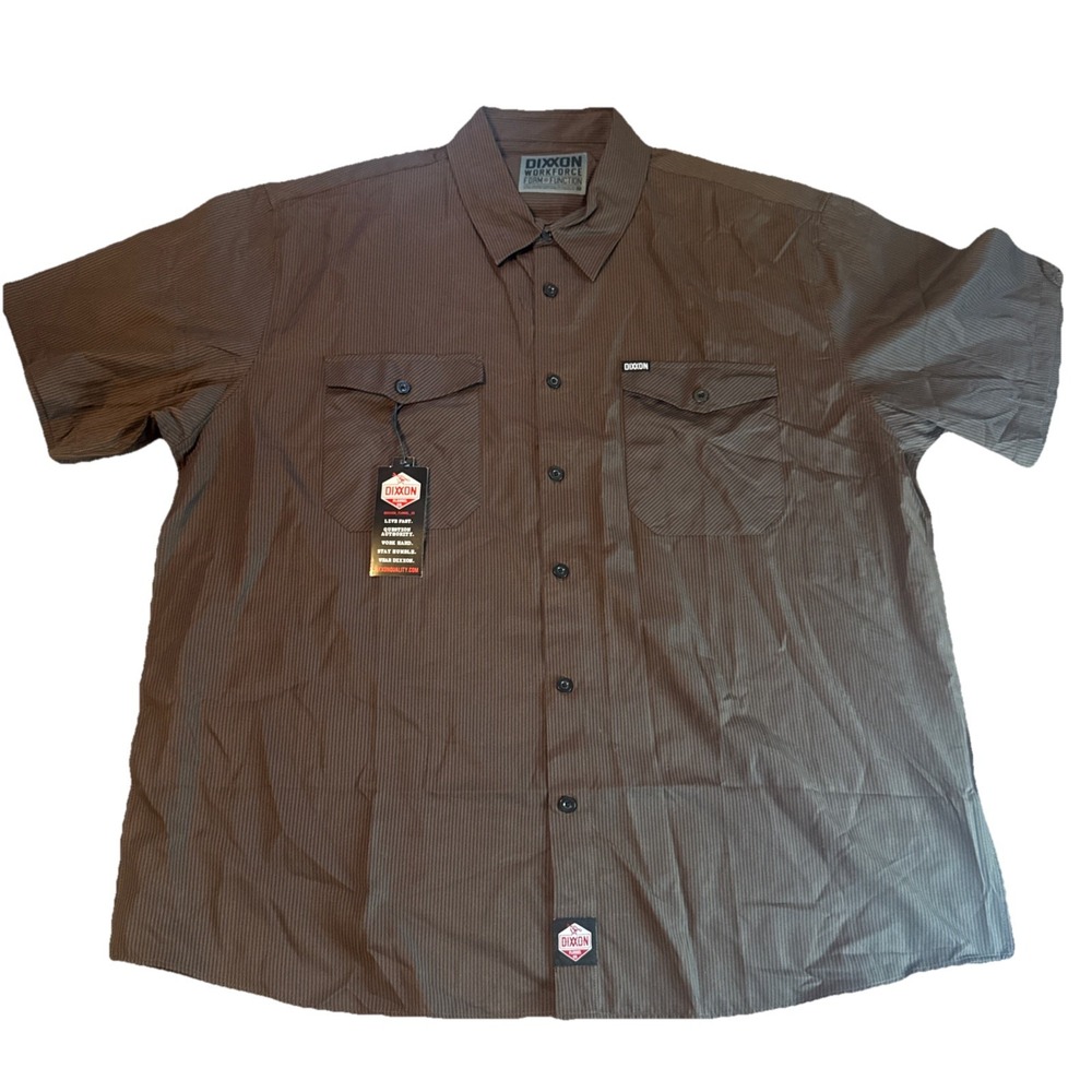 Dixxon‎ Shirt Mens 5XL Brown Striped Form & Function Workwear Casual Button Up